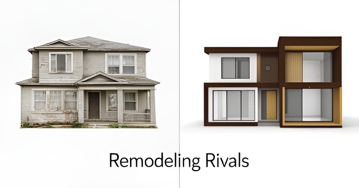Comparison illustration of a house before and after remodeling, highlighting home renovation services in Altadena.